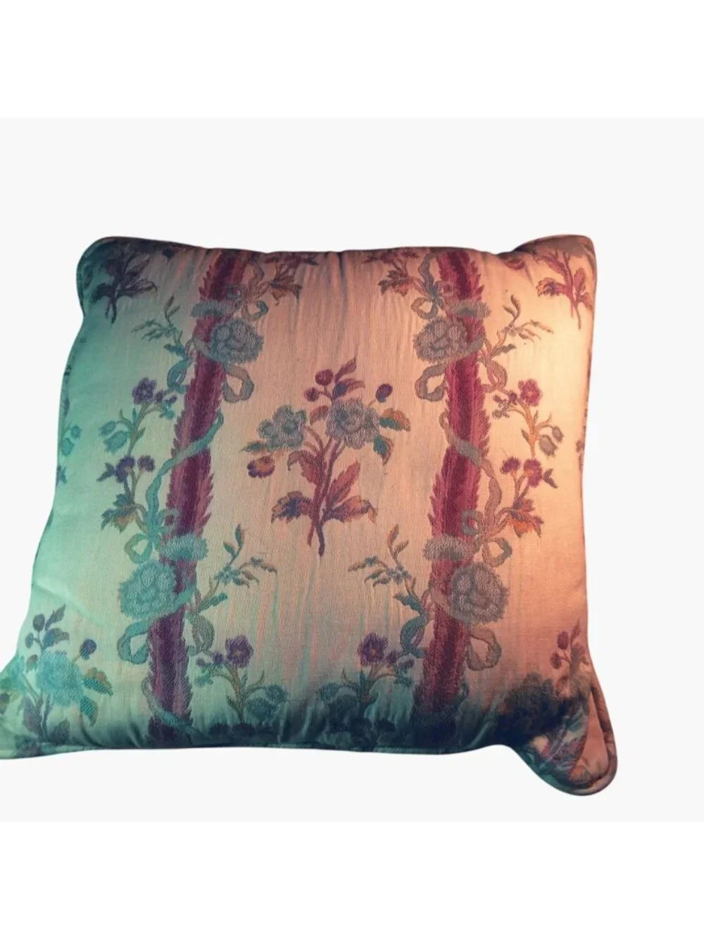Vintage Floral Brocade Pattern Throw Pillow 1940s 16x16 Grannycore Cottage